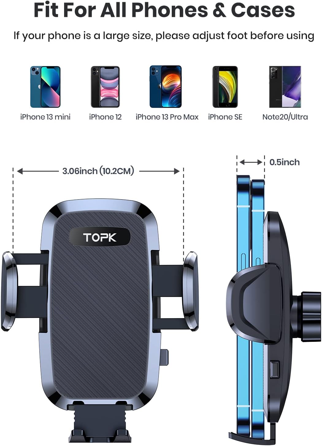 TOPK Car Phone Holder, Phone Holder for Cars Dashboard/Windscreen Adjustable 360° Rotation Upgraded Strong Suction Car Phone Mount for All 4.7 to 6.8 inch Smartphones - Amazing Gadgets Outlet