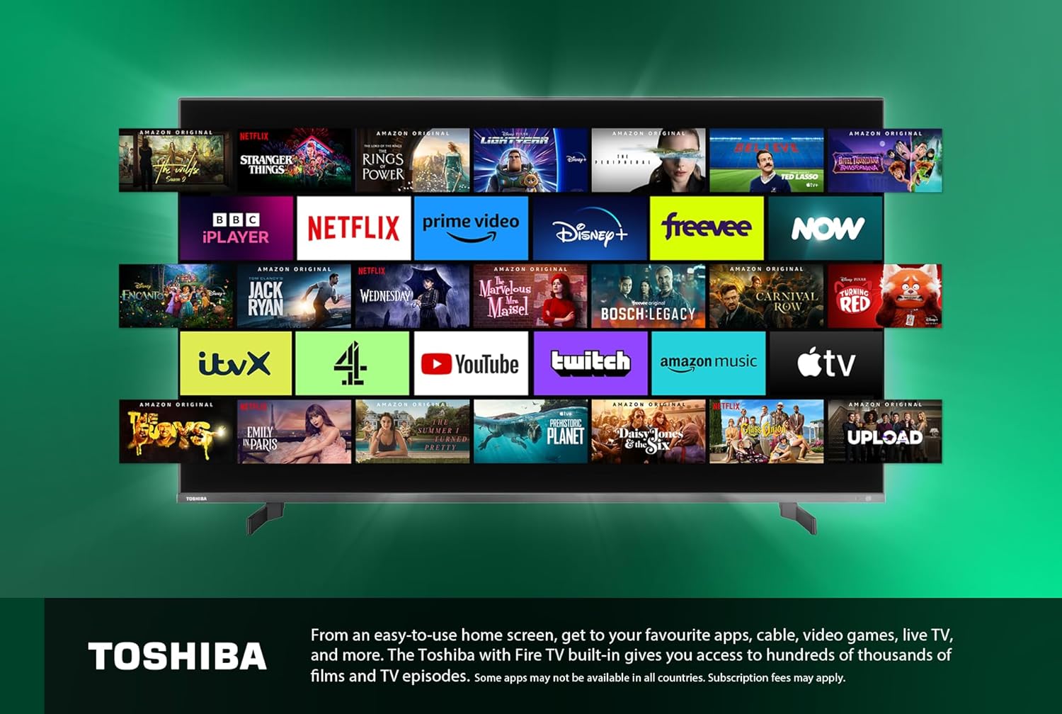 Toshiba 43QF5D53DB QLED 4K Smart Fire TV, TRU Picture Engine, Ultra HD, HDR10, Freeview, Disney+, Prime, Netflix, Dolby Vision & Atmos, Sound by Onkyo, Alexa, HDMI 2.1, Bluetooth, Airplay - Amazing Gadgets Outlet
