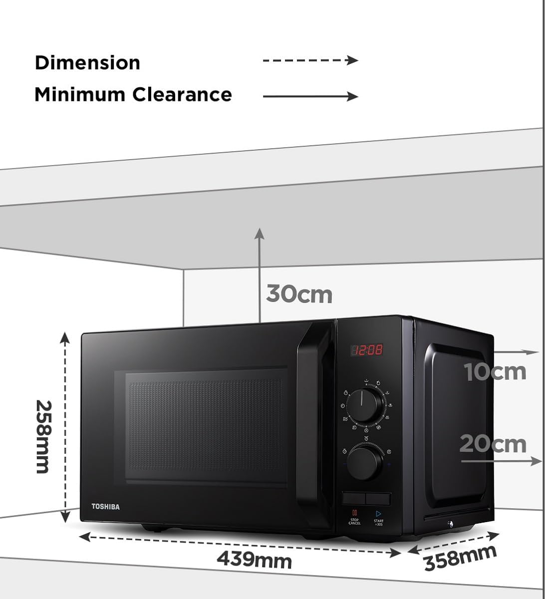 Toshiba 800w 20L Microwave Oven with 8 Auto Menus, 5 Power Levels, Mute Function, and LED Cavity Light - Black - MW2 - AM20PF(BK) - Amazing Gadgets Outlet