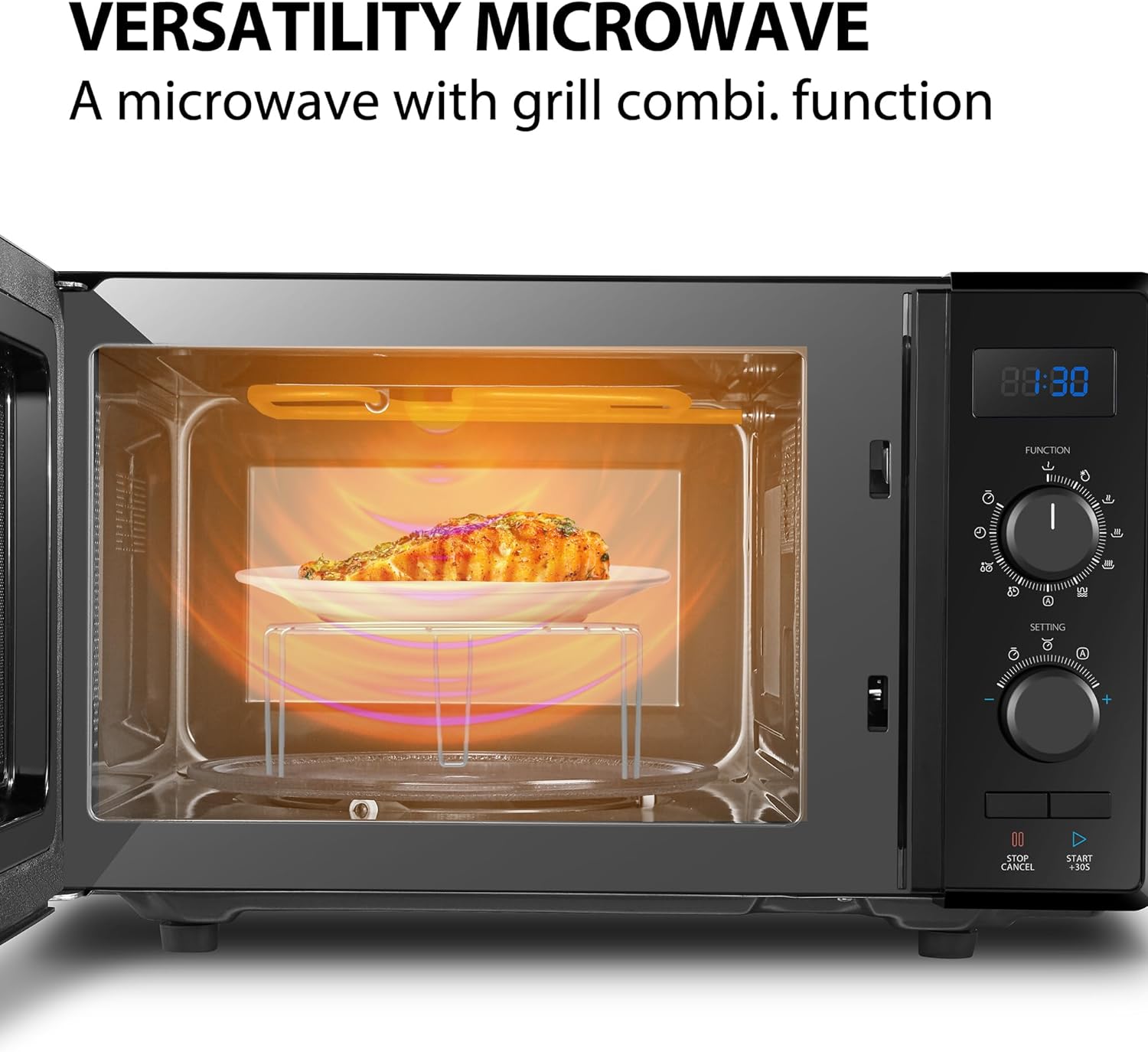 Toshiba 900w 23L Microwave Oven with 1050w Crispy Grill, Energy Saving Eco Function, 8 Auto Menus, 5 Power Levels and Position Memory Turntable - Black - MW2 - AG23PF(BK) - Amazing Gadgets Outlet