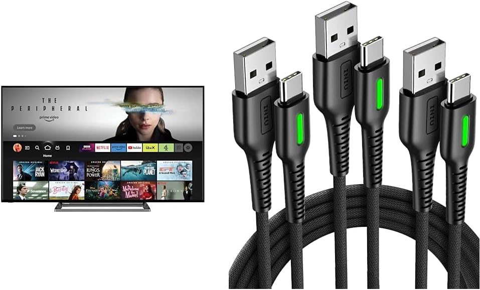 Toshiba UF3D 65 Inch Smart Fire TV 165.1 cm & INIU USB C Cable, [3Pack/0.5+1+3m] Type C 3.1A Fast Charging QC 3.0, Phone Charger USB - C Cable for iPhone 15 Samsung Galaxy S23 iPad Air - Amazing Gadgets Outlet