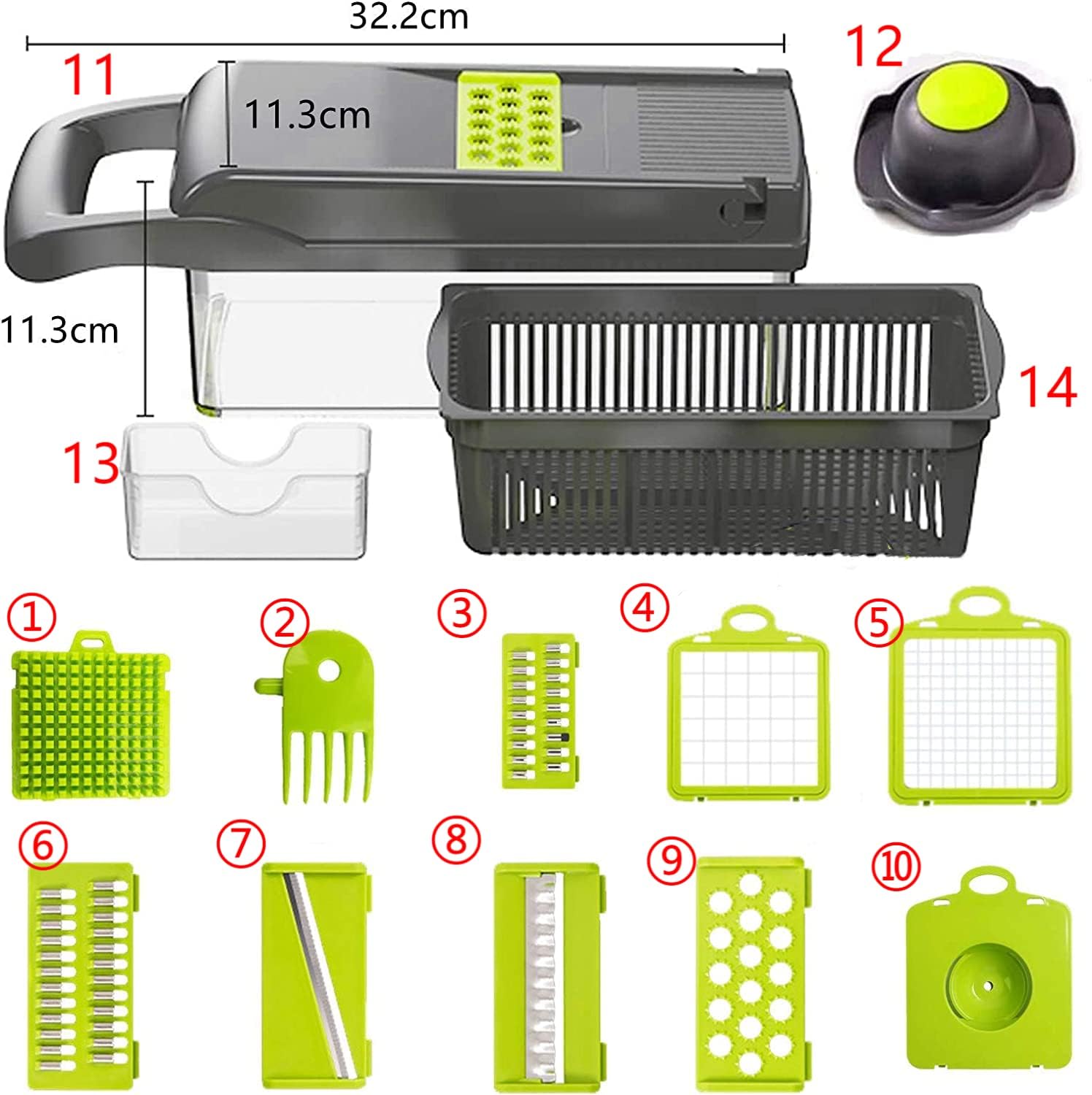 Toskope Vegetable Chopper, 14 - in - 1 Kitchen Mandoline Vegetable Slicer Food Chopper for Onion Veg Garlic Potato Salad Mini Dicer Chopper Cutter,Grey - Amazing Gadgets Outlet