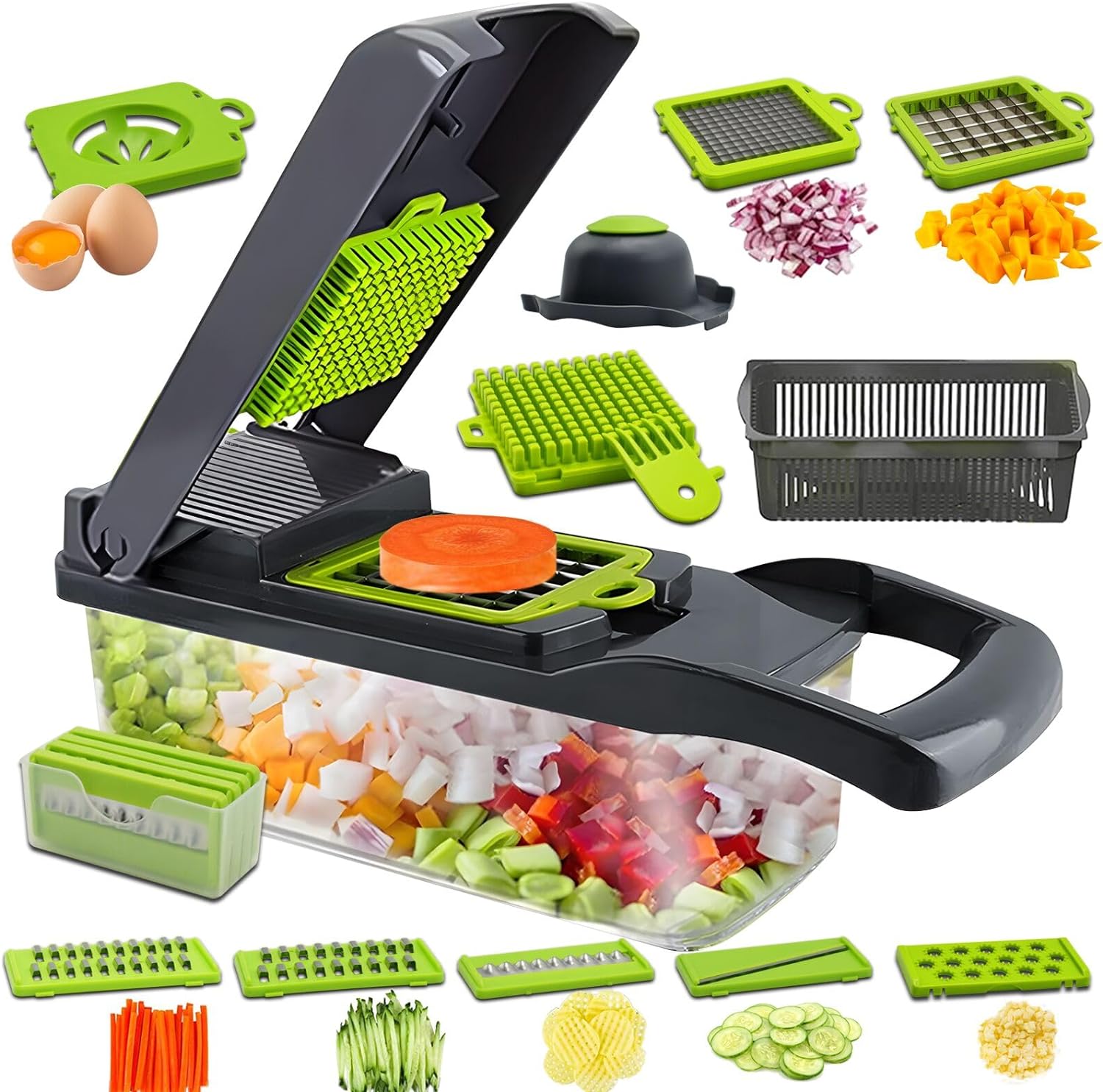 Toskope Vegetable Chopper, 14 - in - 1 Kitchen Mandoline Vegetable Slicer Food Chopper for Onion Veg Garlic Potato Salad Mini Dicer Chopper Cutter,Grey - Amazing Gadgets Outlet