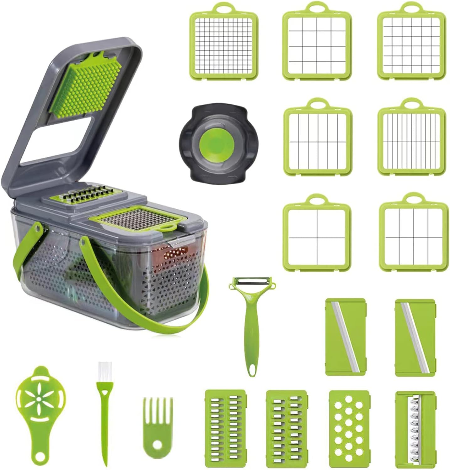 Toskope Vegetable Chopper, 14 - in - 1 Kitchen Mandoline Vegetable Slicer Food Chopper for Onion Veg Garlic Potato Salad Mini Dicer Chopper Cutter,Grey - Amazing Gadgets Outlet