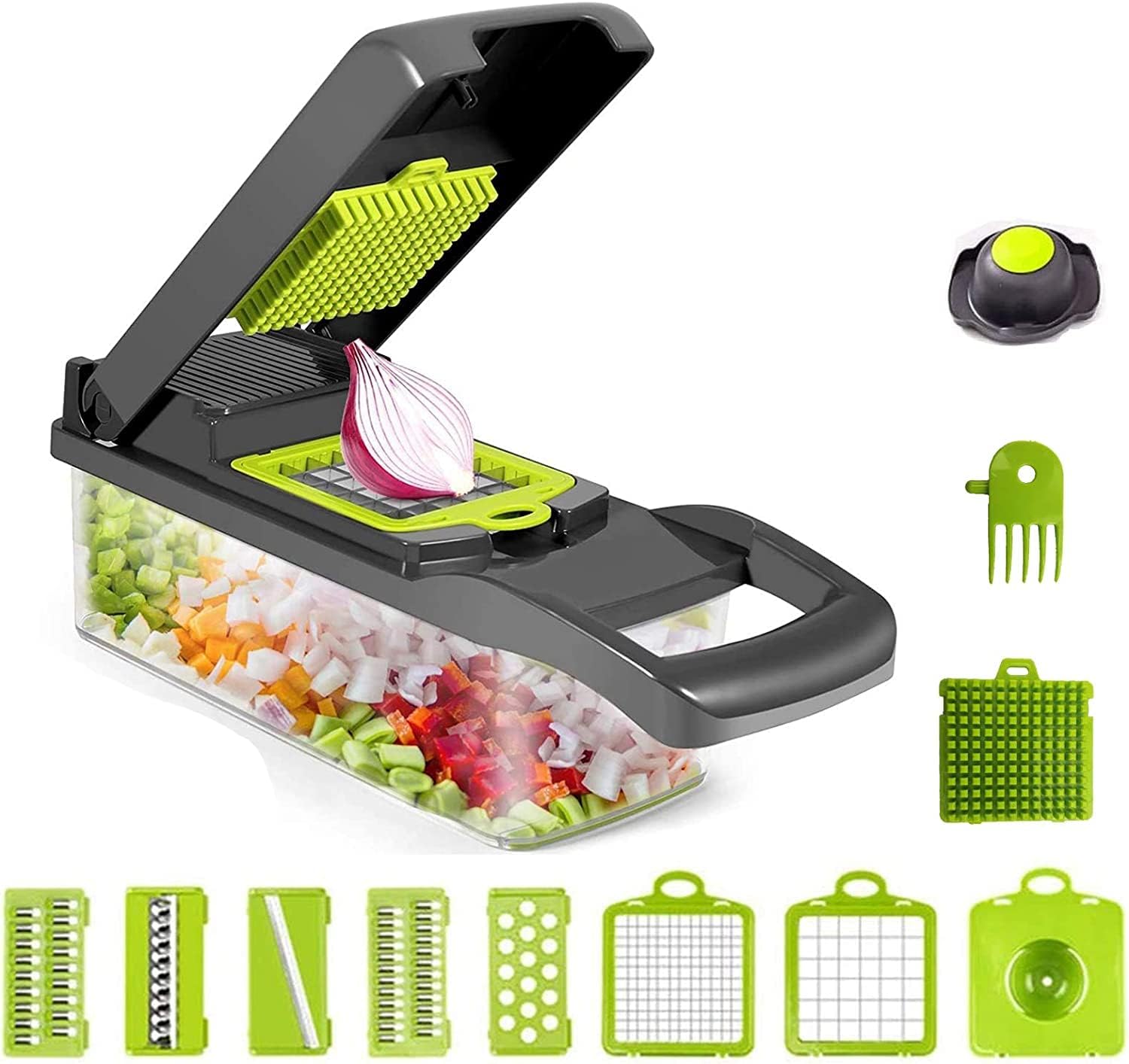 Toskope Vegetable Chopper, 14 - in - 1 Kitchen Mandoline Vegetable Slicer Food Chopper for Onion Veg Garlic Potato Salad Mini Dicer Chopper Cutter,Grey - Amazing Gadgets Outlet