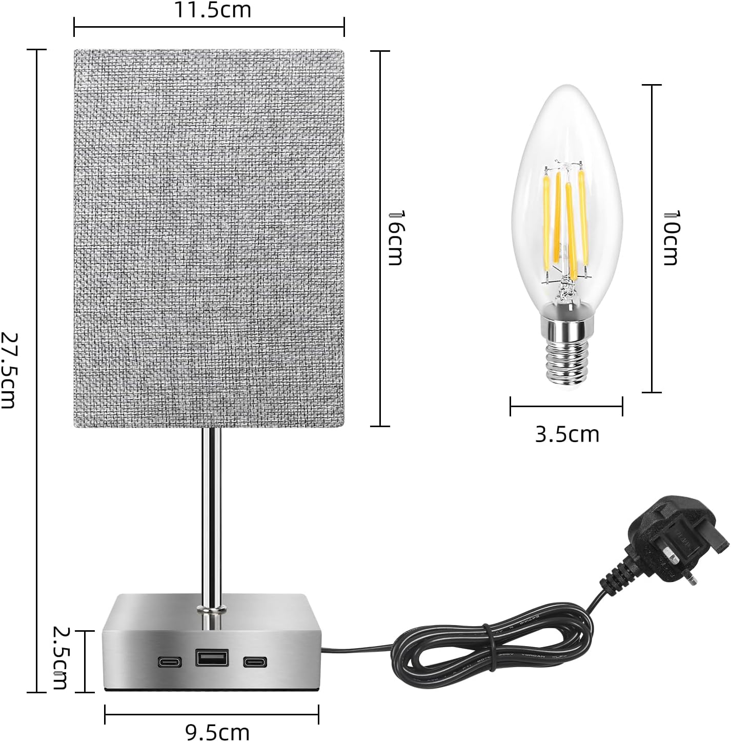 Totofac Bedside Lamps, Touch Control Table Lamp with USB A+C Charging Ports, Lamps 3 Way Dimmable, for Bedroom Living Room Grey Fabric Shade (LED Bulb Included) - Amazing Gadgets Outlet