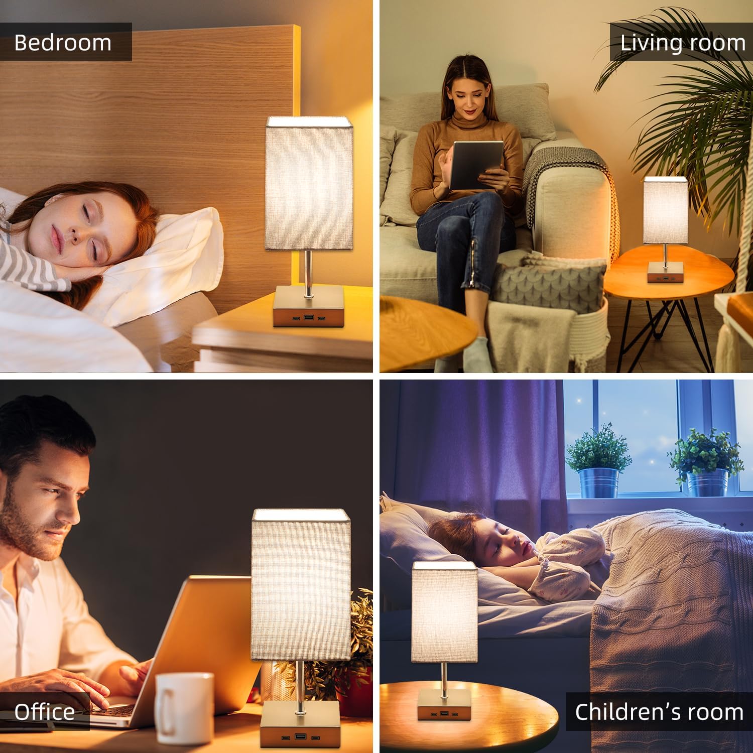 Totofac Bedside Lamps, Touch Control Table Lamp with USB A+C Charging Ports, Lamps 3 Way Dimmable, for Bedroom Living Room Grey Fabric Shade (LED Bulb Included) - Amazing Gadgets Outlet