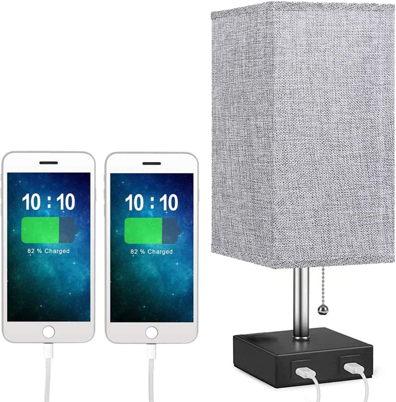 Totofac Bedside Lamps, Touch Control Table Lamp with USB A+C Charging Ports, Lamps 3 Way Dimmable, for Bedroom Living Room Grey Fabric Shade (LED Bulb Included) - Amazing Gadgets Outlet