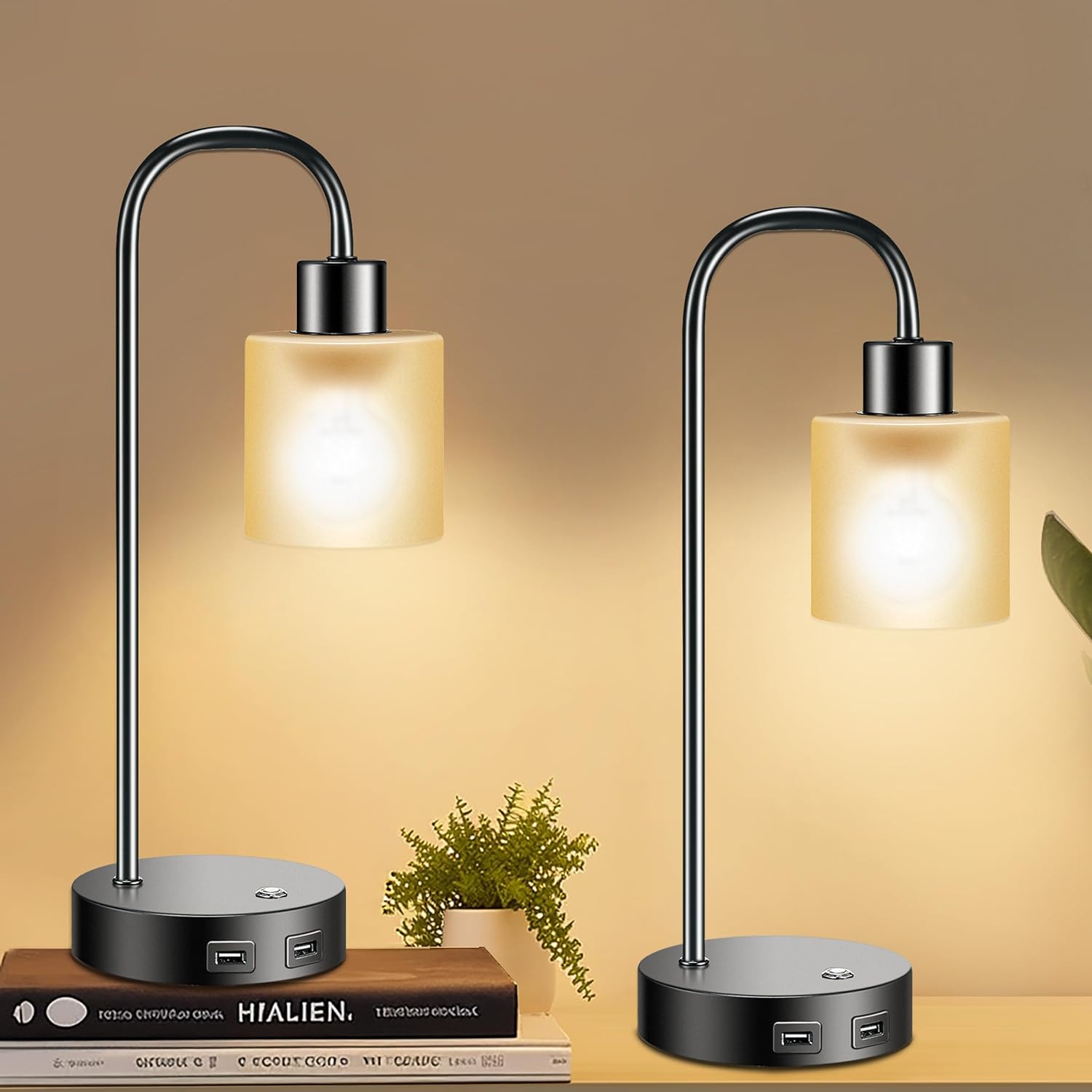 Touch Bedside Lamps Set of 2,Stepless Fully Dimmable Edison Industrial Table Lamps with 2 USB Charging Ports,Black Minimalist Nightstand Lamp for Reading Bedroom Living Room Office,2 LED Bulb Included - Amazing Gadgets Outlet