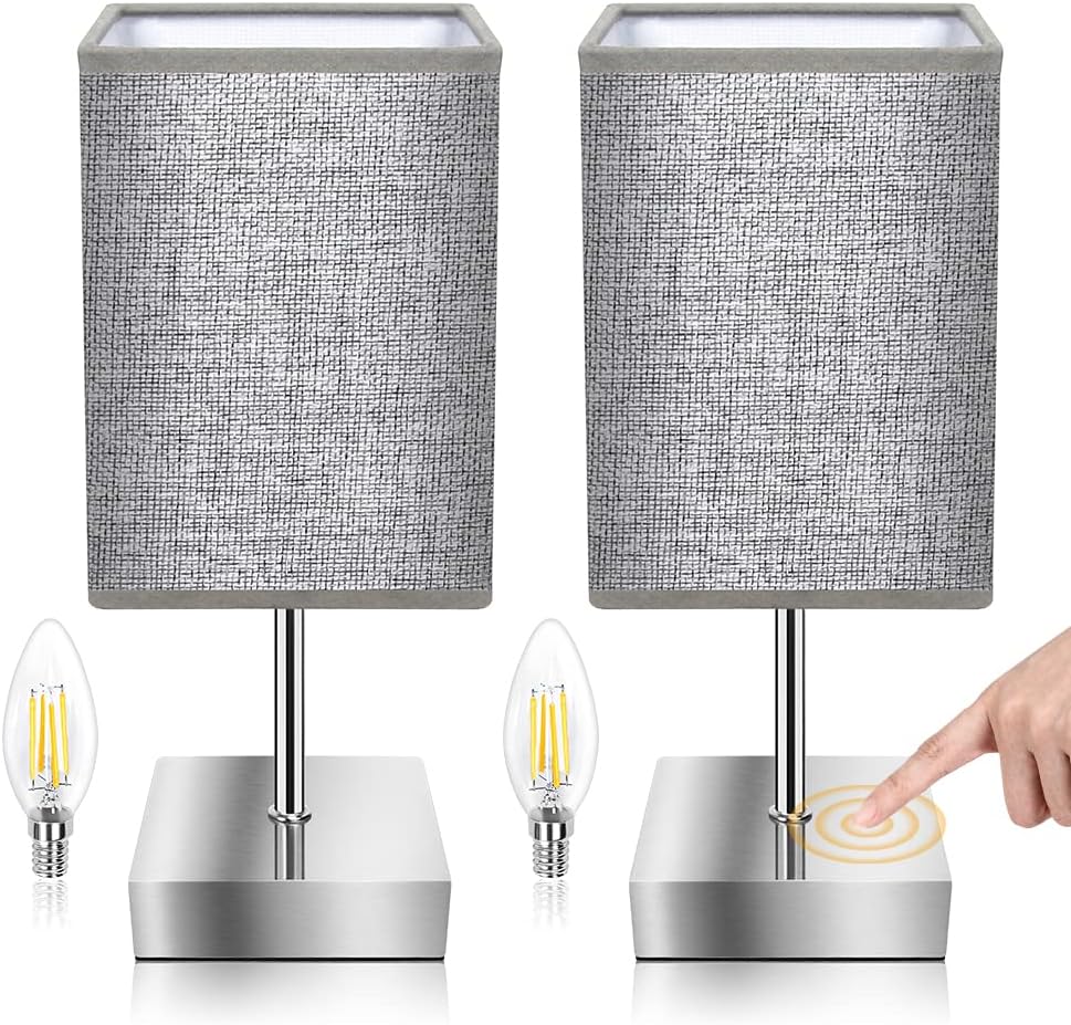 Touch Control Table Lamp, 3 - Way Dimmable Bedside Lamps Nightstand Lamps with Flaxen Fabric Shade for Bedroom Living Room,LED Bulb Included - Amazing Gadgets Outlet