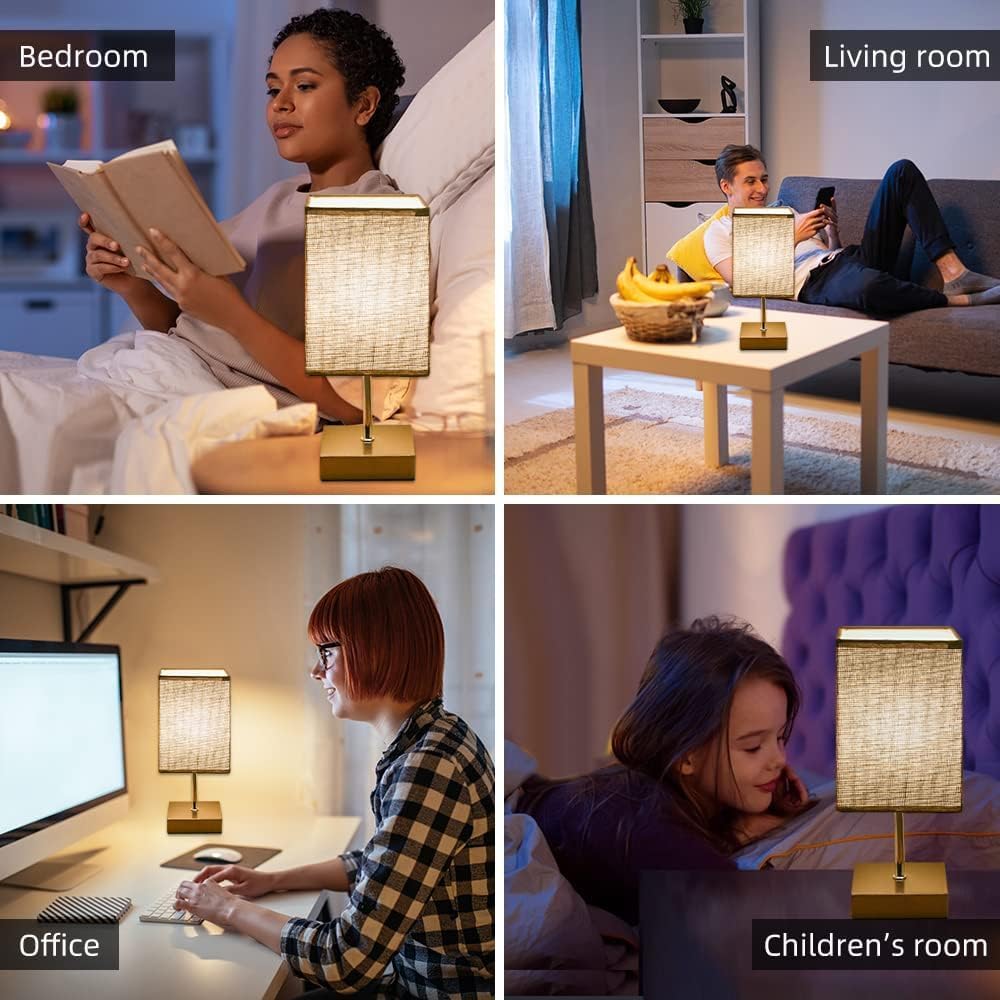 Touch Control Table Lamp, 3 - Way Dimmable Bedside Lamps Nightstand Lamps with Flaxen Fabric Shade for Bedroom Living Room,LED Bulb Included - Amazing Gadgets Outlet