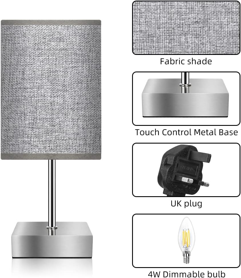 Touch Control Table Lamp, 3 - Way Dimmable Bedside Lamps Nightstand Lamps with Flaxen Fabric Shade for Bedroom Living Room,LED Bulb Included - Amazing Gadgets Outlet