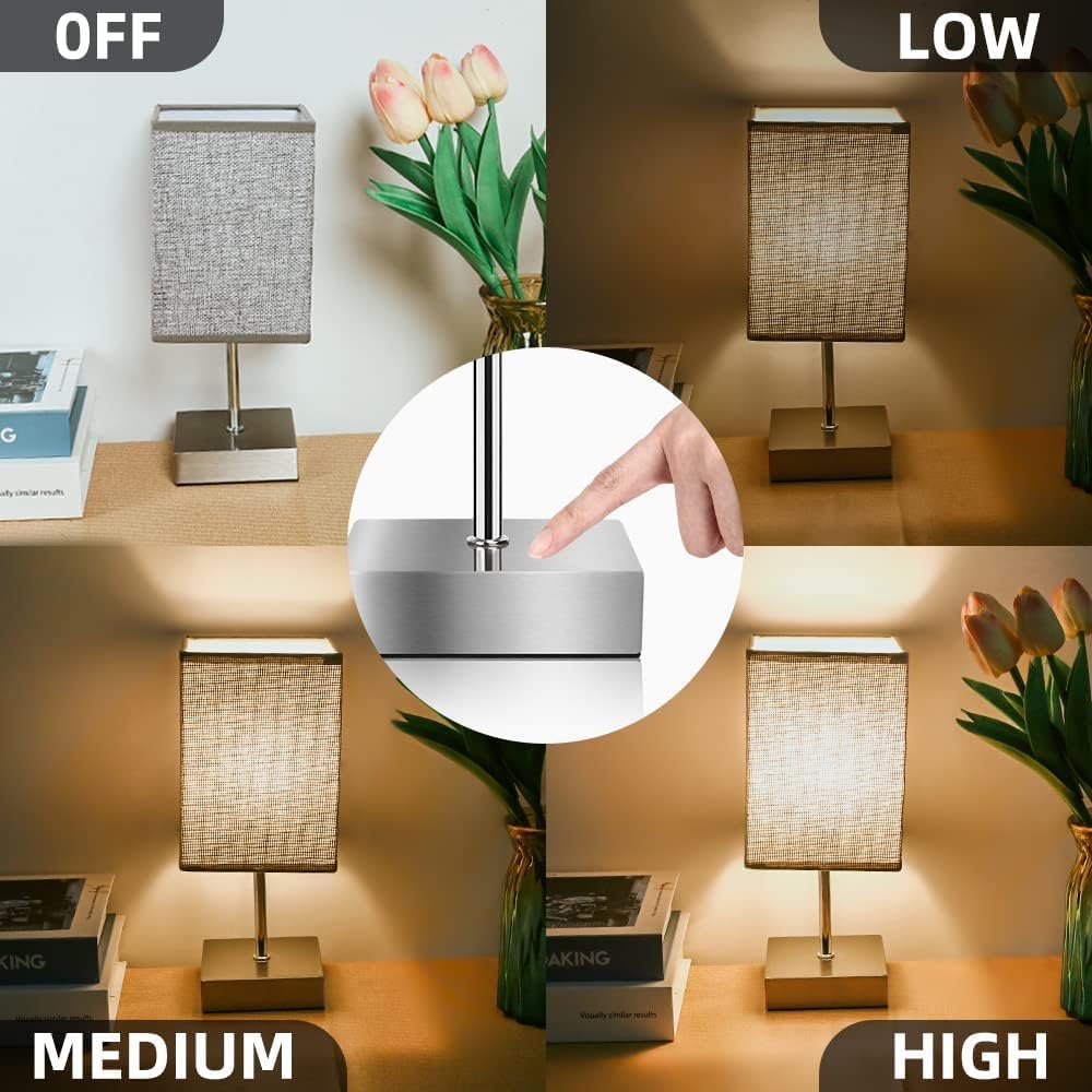 Touch Control Table Lamp, 3 - Way Dimmable Bedside Lamps Nightstand Lamps with Flaxen Fabric Shade for Bedroom Living Room,LED Bulb Included - Amazing Gadgets Outlet