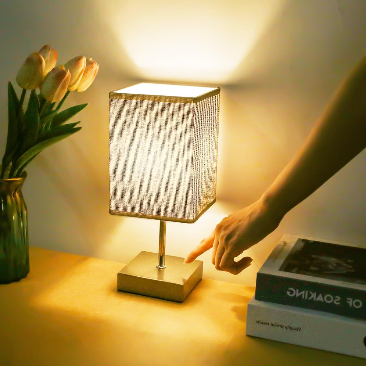 Touch Control Table Lamp, 3 - Way Dimmable Bedside Lamps Nightstand Lamps with Flaxen Fabric Shade for Bedroom Living Room,LED Bulb Included - Amazing Gadgets Outlet