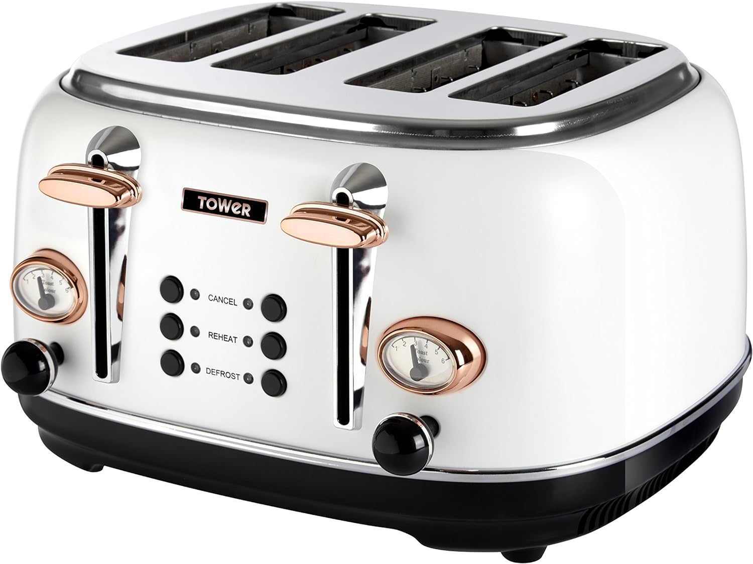 Tower Bottega T20016W 2 Slice Stainless Steel Toaster with Adjustable Browning Control, Defrost and Reheat Settings, White and Rose Gold - Amazing Gadgets Outlet