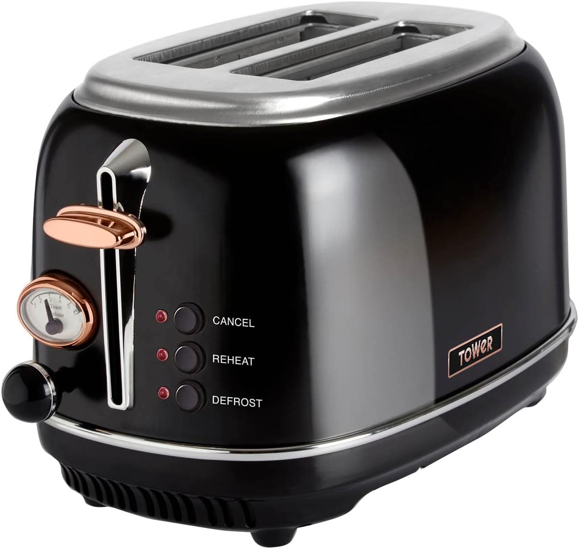 Tower Bottega T20016W 2 Slice Stainless Steel Toaster with Adjustable Browning Control, Defrost and Reheat Settings, White and Rose Gold - Amazing Gadgets Outlet