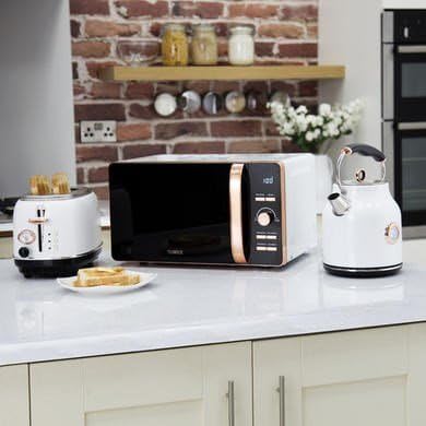 Tower Bottega T20016W 2 Slice Stainless Steel Toaster with Adjustable Browning Control, Defrost and Reheat Settings, White and Rose Gold - Amazing Gadgets Outlet