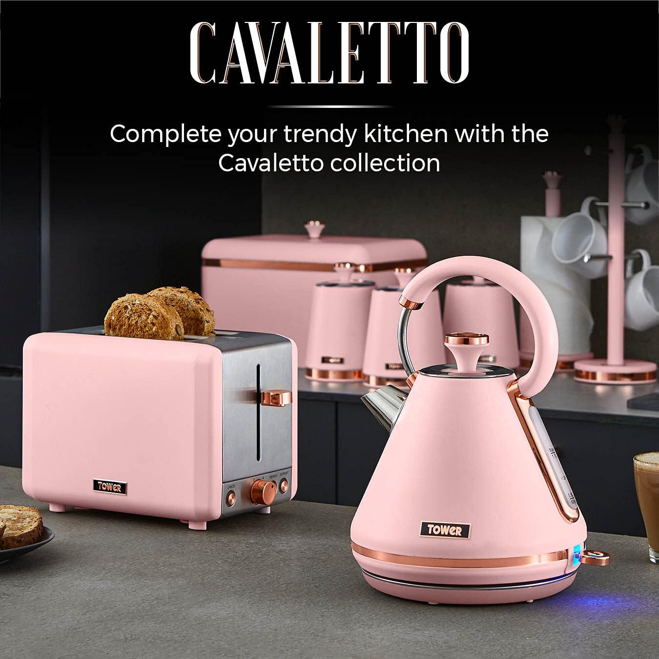 Tower Cavaletto T12058PNK Glass Bowl Chopper, 1L, 350W, Marshmallow Pink and Rose Gold - Amazing Gadgets Outlet
