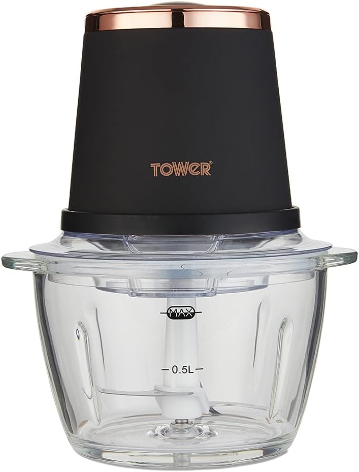 Tower Cavaletto T12058PNK Glass Bowl Chopper, 1L, 350W, Marshmallow Pink and Rose Gold - Amazing Gadgets Outlet