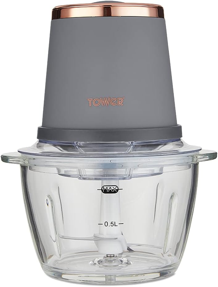 Tower Cavaletto T12058PNK Glass Bowl Chopper, 1L, 350W, Marshmallow Pink and Rose Gold - Amazing Gadgets Outlet