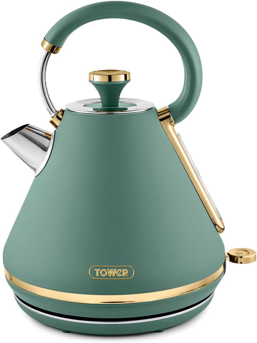 Tower T10044JDE Cavaletto Pyramid Kettle with Fast Boil, Detachable Filter, 1.7L, 3000 W, Jade & Champagne Gold - Amazing Gadgets Outlet