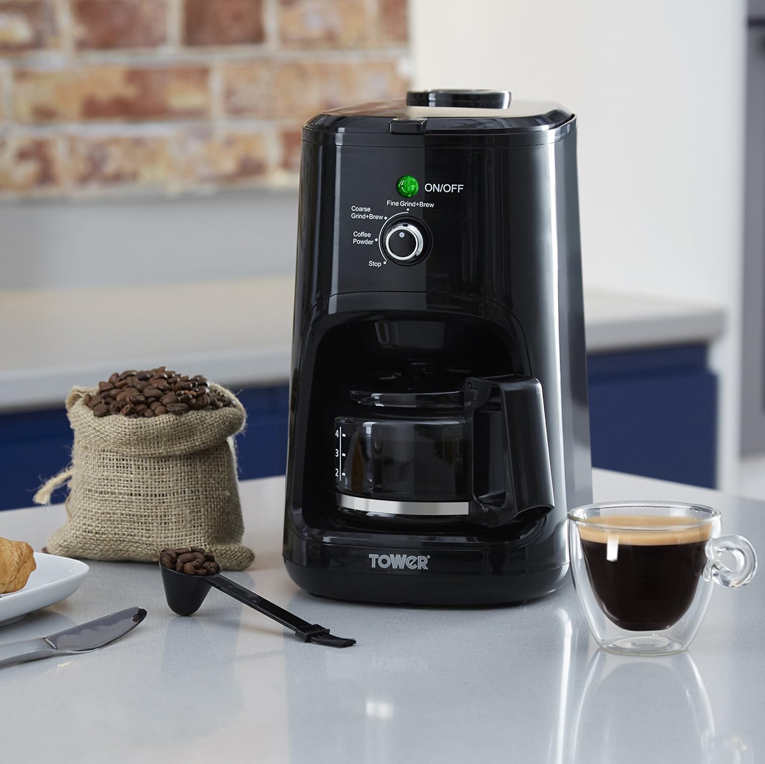 Tower T13005 Filter Coffee Machine with built in coffee grinder, Coarse and Fine Grinding Options, Bean to Cup, 0.6 Litre, 900 W, Black - Amazing Gadgets Outlet