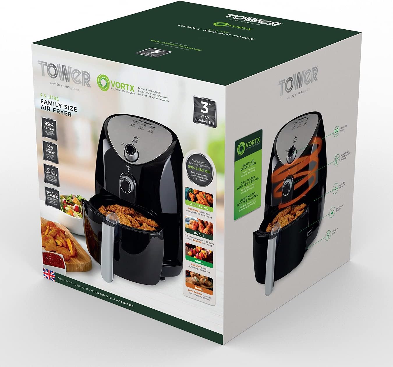 Tower T17021 Family Size Air Fryer with Rapid Air Circulation, 60 - Minute Timer, 4.3L, 1500W, Black   Import  Single ASIN  Import  Multiple ASIN ×Product customization General Description Gallery Reviews Variations Additional details - Amazing Gadgets Outlet