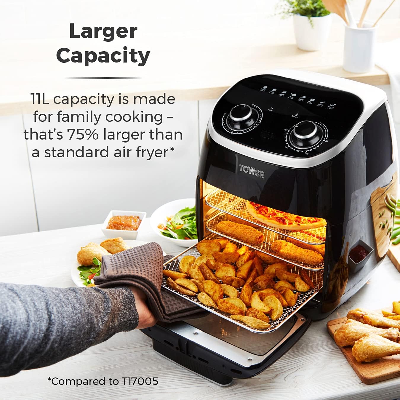 Tower T17038 Xpress 5 - in - 1 Manual Air Fryer Oven with Rapid Air Circulation, 60 - Minute Timer, 11L, 2000W, Black - Amazing Gadgets Outlet