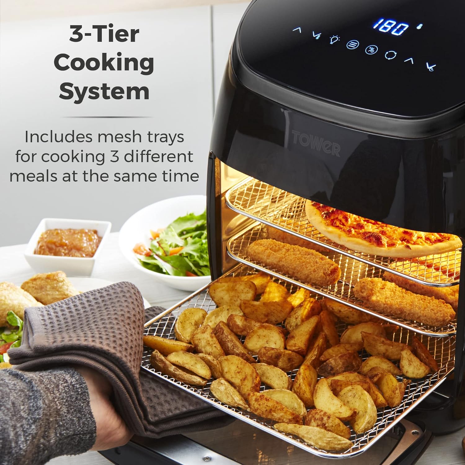 Tower T17076 Xpress Pro Combo 10 - in - 1 Digital Air Fryer Oven with Rapid Air Circulation, 60 - Minute Timer, 11L, 2000W, Black - Amazing Gadgets Outlet