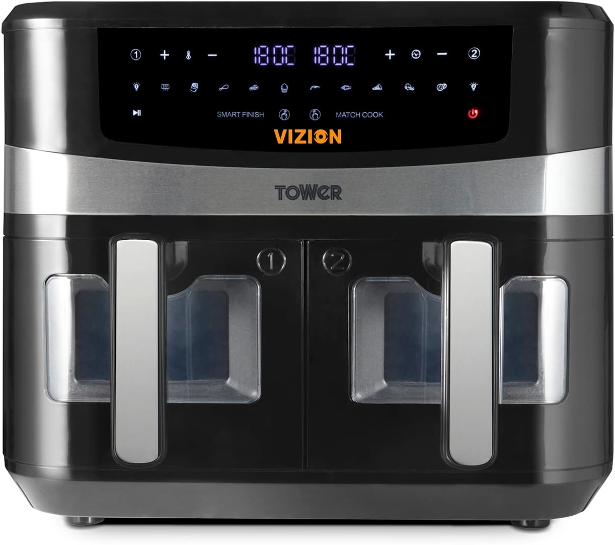 Tower T17088 Vortx 9L Dual Basket Air Fryer with Smart Finish, 2600W, Black - Amazing Gadgets Outlet