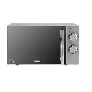 Tower T24015S 800W 20L Microwave with 5 Power Levels and a 30 Minute Timer, Silver - Amazing Gadgets Outlet