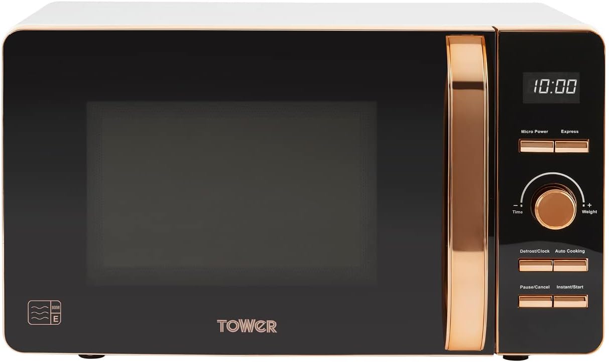 Tower T24021 Digital Microwave with 60 - Minute Timer and 8 Autocook Settings, 20L, 800W Black and Rose Gold, pack 1 - Amazing Gadgets Outlet