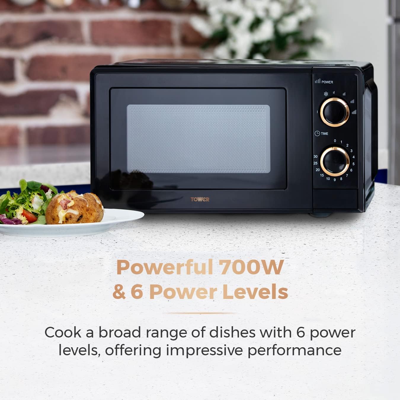 Tower T24029RG 17L Manual Microwave with 700W Power Output and 6 Power Levels, Black and Rose Gold - Amazing Gadgets Outlet