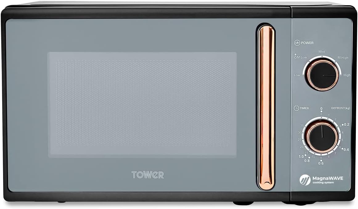 Tower T24038RG Cavaletto Manual Microwave with 5 Power Levels AND 35 Minute Timer, 800W, 20L, Black AND Rose Gold - Amazing Gadgets Outlet