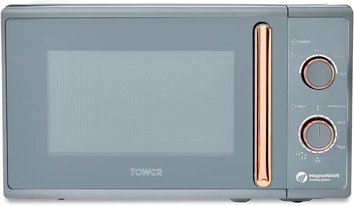 Tower T24038RG Cavaletto Manual Microwave with 5 Power Levels AND 35 Minute Timer, 800W, 20L, Black AND Rose Gold - Amazing Gadgets Outlet