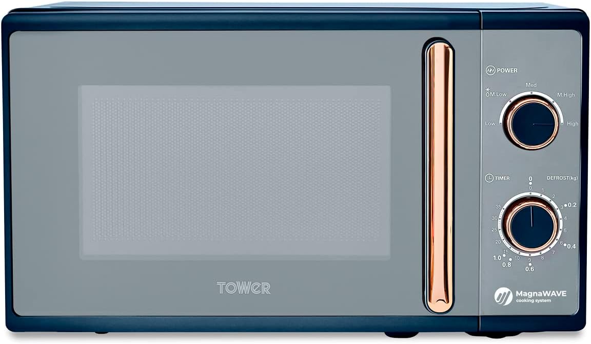 Tower T24038RG Cavaletto Manual Microwave with 5 Power Levels AND 35 Minute Timer, 800W, 20L, Black AND Rose Gold - Amazing Gadgets Outlet