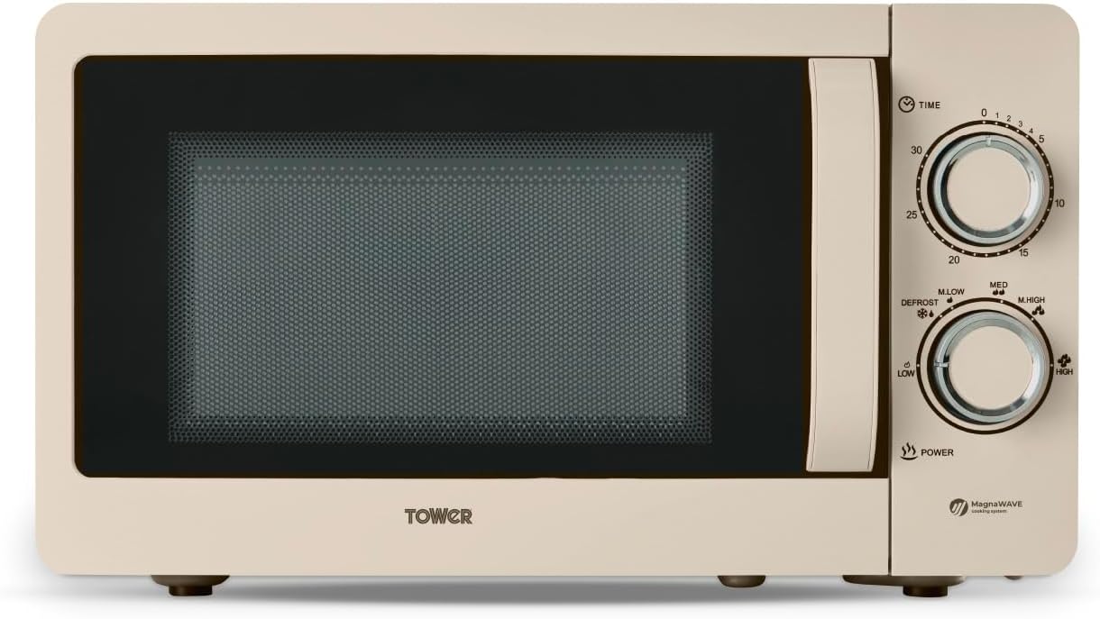 Tower T24042BLK Manual Microwave with Sleek Mirror Door, 800W, 20L, Black & Chrome - Amazing Gadgets Outlet