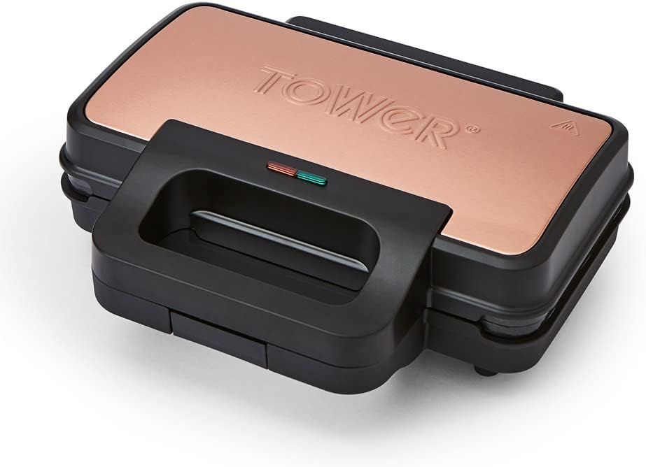 Tower T27036PNK Cavaletto Sandwich Maker with Deep Fill Ridge Plates, 900W Marshmallow Pink and Rose Gold - Amazing Gadgets Outlet