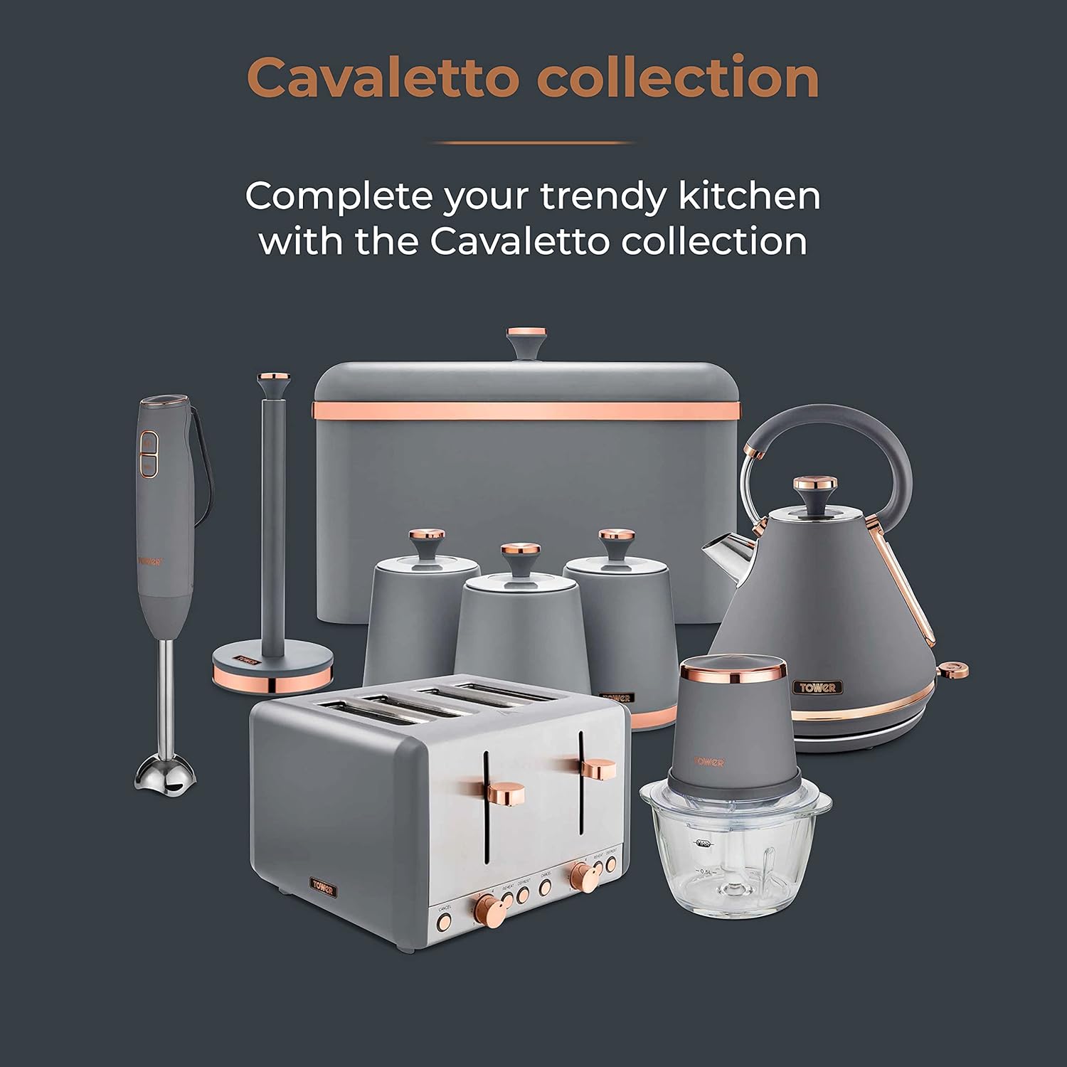 Tower T27036RGG Cavaletto Sandwich Maker with Deep Fill Ridge Plates, 900W Grey and Rose Gold - Amazing Gadgets Outlet