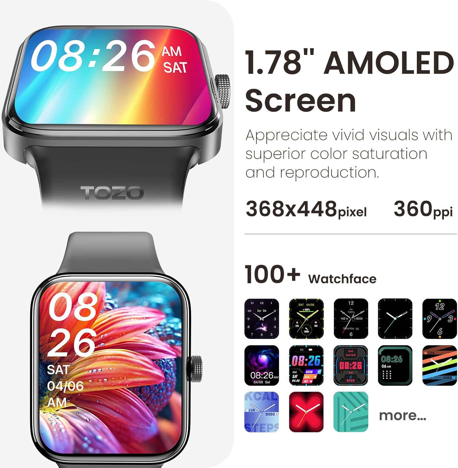 TOZO S4 AcuFit One Smart Watch 1.78" AMOLED Screen for Men Women, Bluetooth Call Dial Fitness Tracker, Heart Rate and Blood Oxygen, Sleep Monitor, IP68 Waterproof, Workout for iOS Android - Amazing Gadgets Outlet