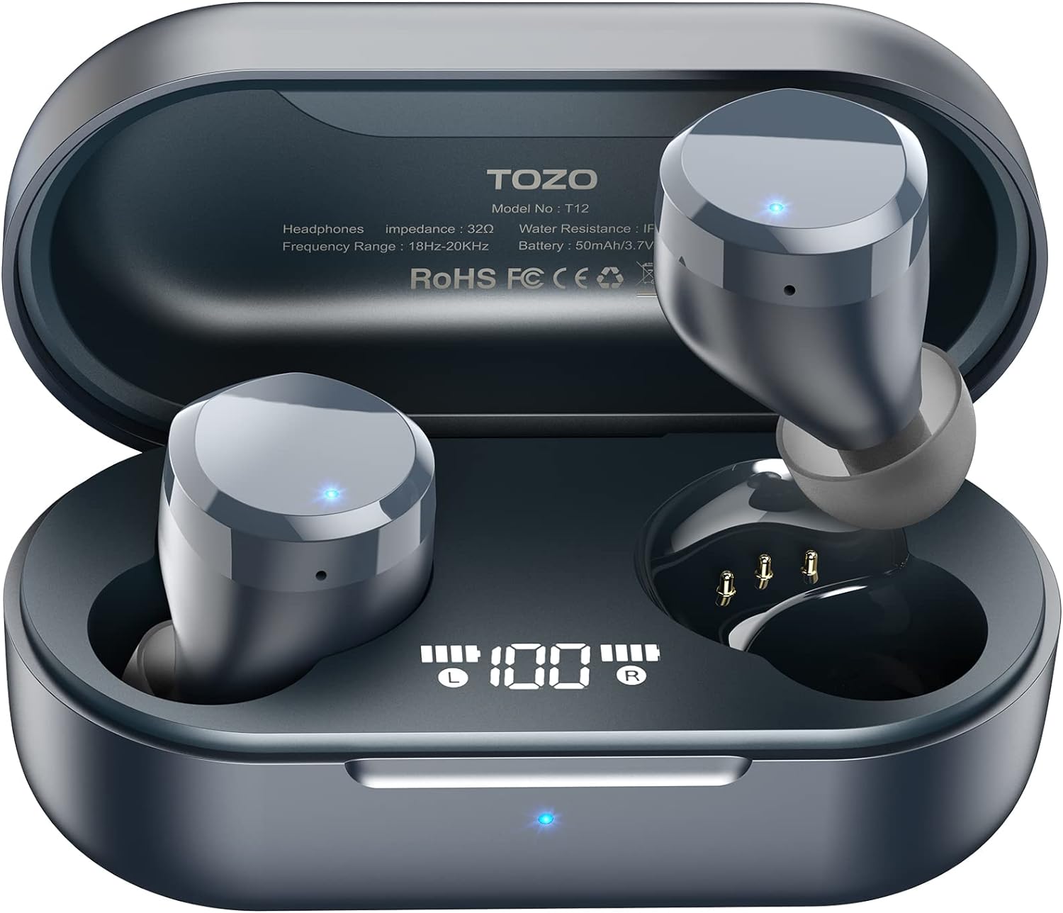 TOZO T12 Wireless Earbuds Bluetooth 5.3 Headphones Premium Sound Performance Touch Control LED Digital Display Wireless Charging Case Earphones Black - Amazing Gadgets Outlet