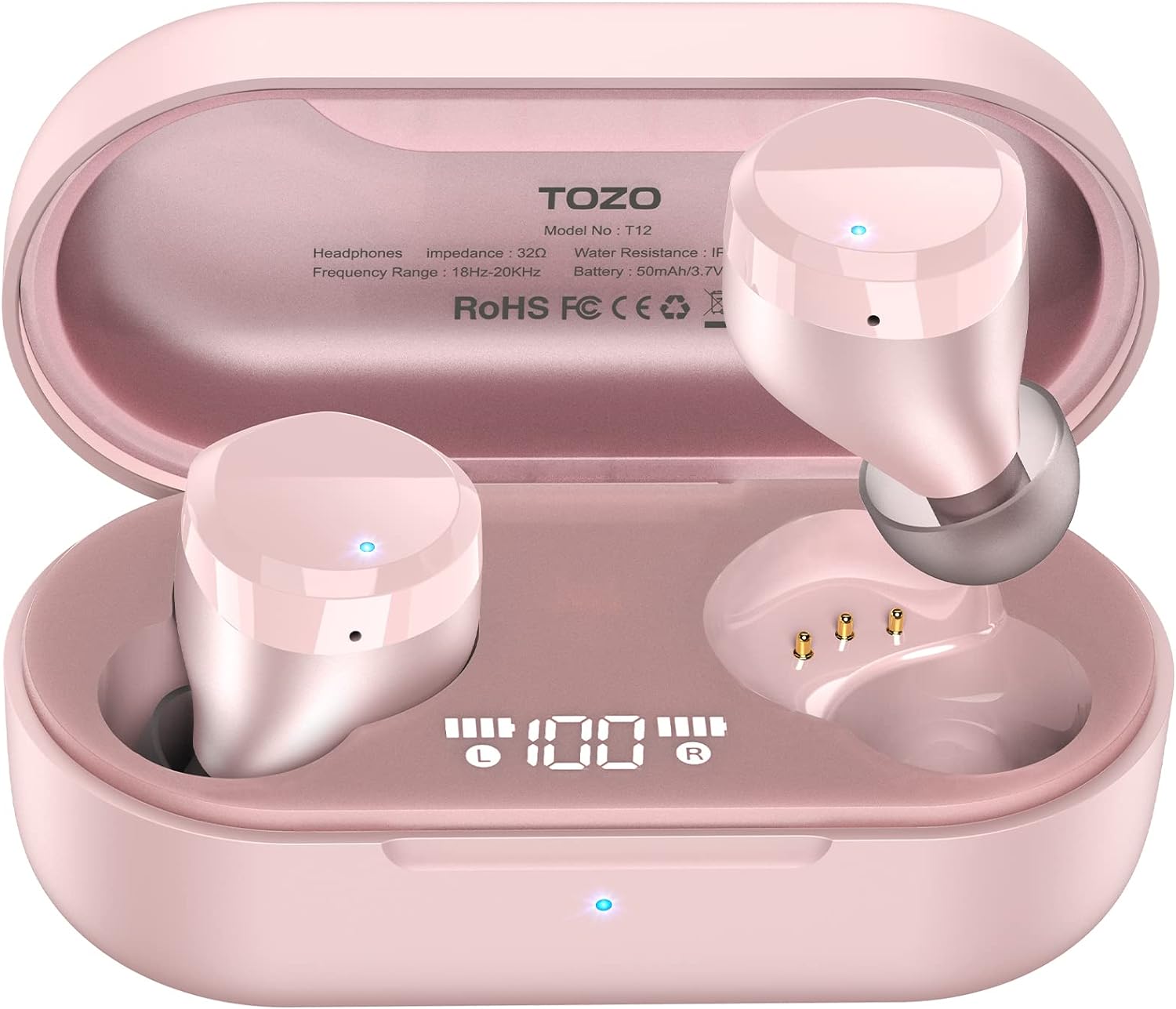 TOZO T12 Wireless Earbuds Bluetooth 5.3 Headphones Premium Sound Performance Touch Control LED Digital Display Wireless Charging Case Earphones Black - Amazing Gadgets Outlet