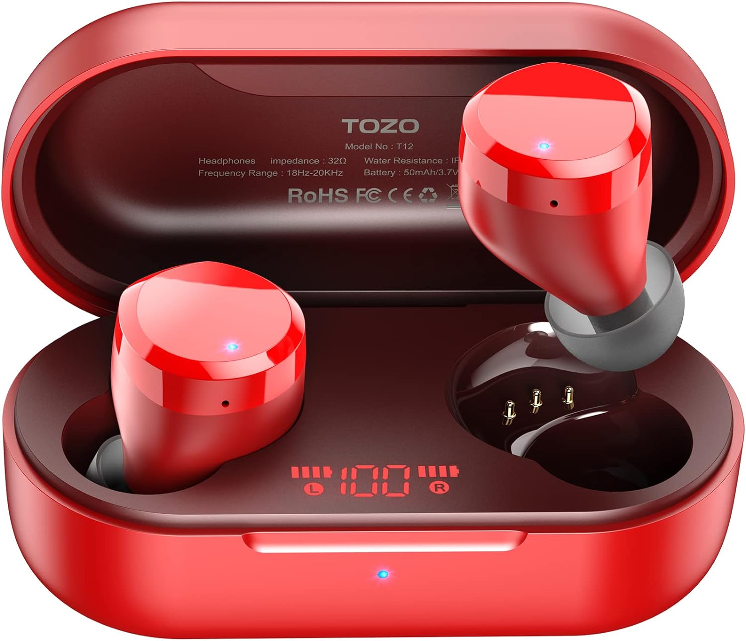 TOZO T12 Wireless Earbuds Bluetooth 5.3 Headphones Premium Sound Performance Touch Control LED Digital Display Wireless Charging Case Earphones Black - Amazing Gadgets Outlet