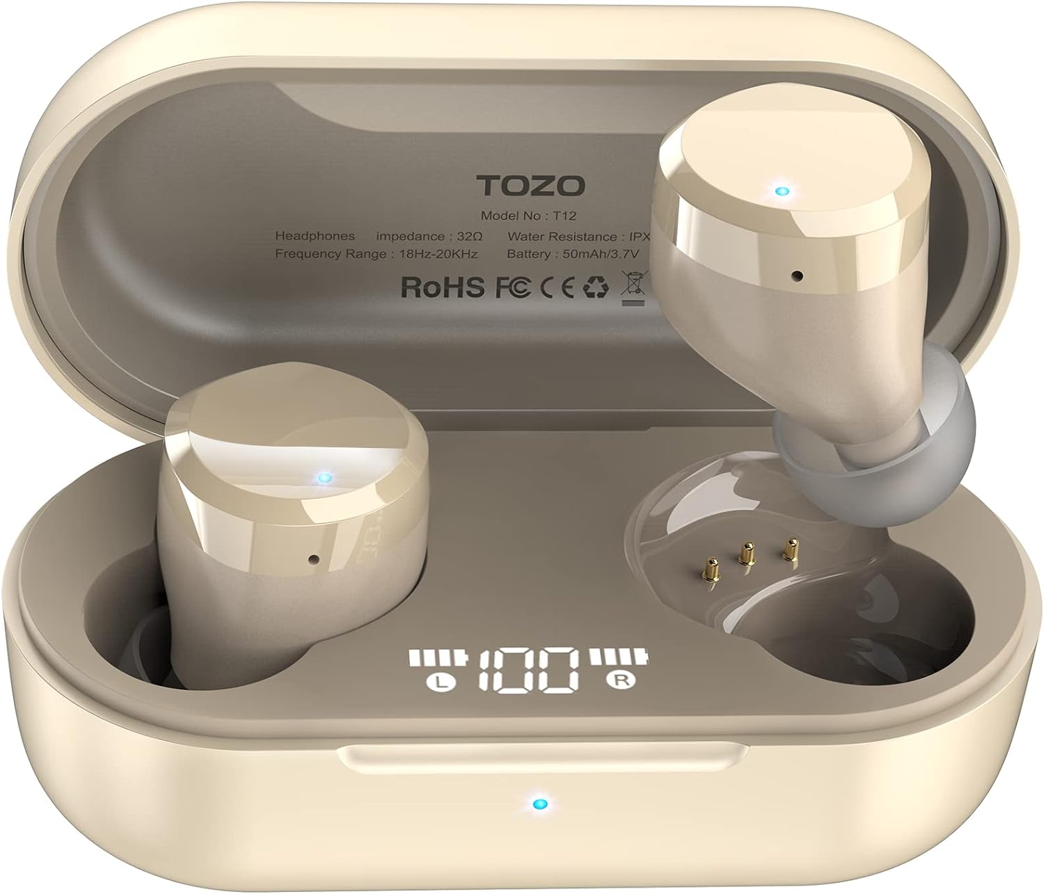 TOZO T12 Wireless Earbuds Bluetooth 5.3 Headphones Premium Sound Performance Touch Control LED Digital Display Wireless Charging Case Earphones Black - Amazing Gadgets Outlet