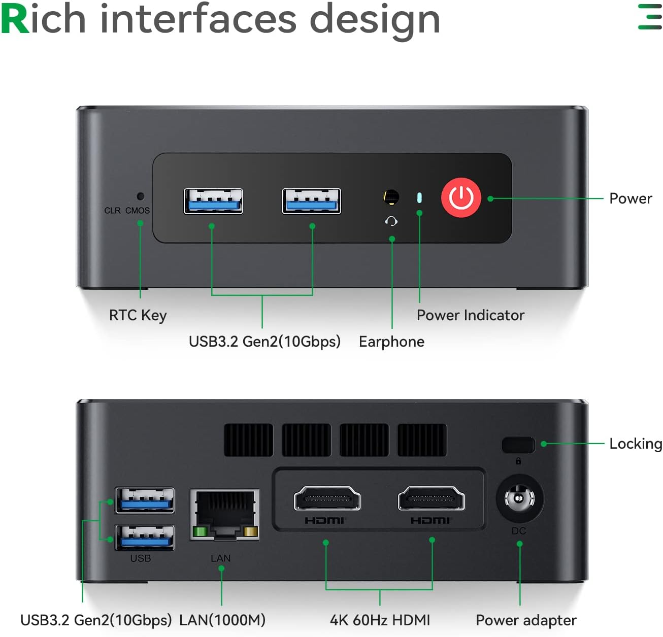 TRIGKEY Mini PC Latest 12th Gen Intel Alder Lake - N95 Processor (up to 3.40GHz) Green G4 Mini Computer 11 Pro, 16G DDR4 RAM 500G M.2 NVME PCIE SSD Micro PC, Dual HDMI, WiFi 5, BT 4.2, USB 3.2. Gen 2 - Amazing Gadgets Outlet