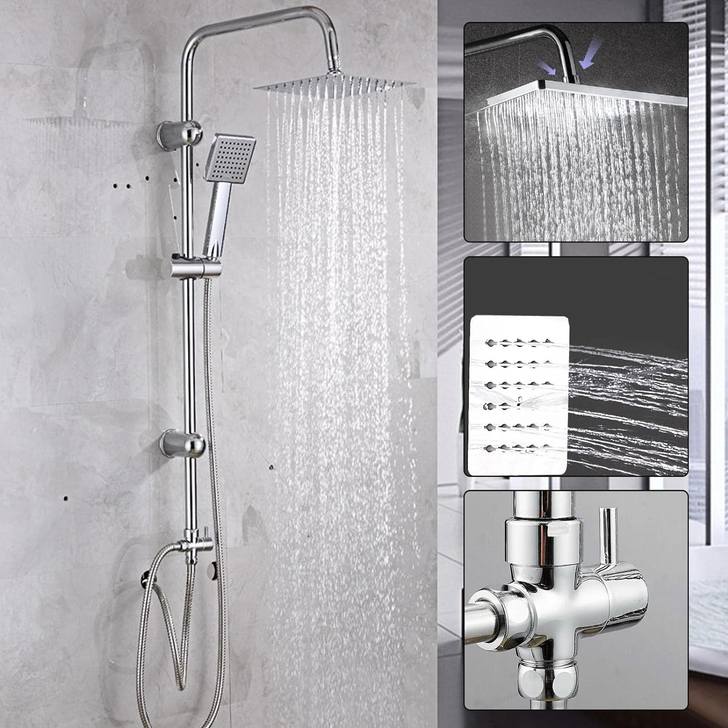 Trintion Shower Set Mixer Shower Set with 8 Inches Overhead Rain Shower Mixer Wall Mounted Adjustable Temperature Twin Head Shower System   Import  Single ASIN  Import  Multiple ASIN ×Product customization General Description Gallery - Amazing Gadgets Outlet