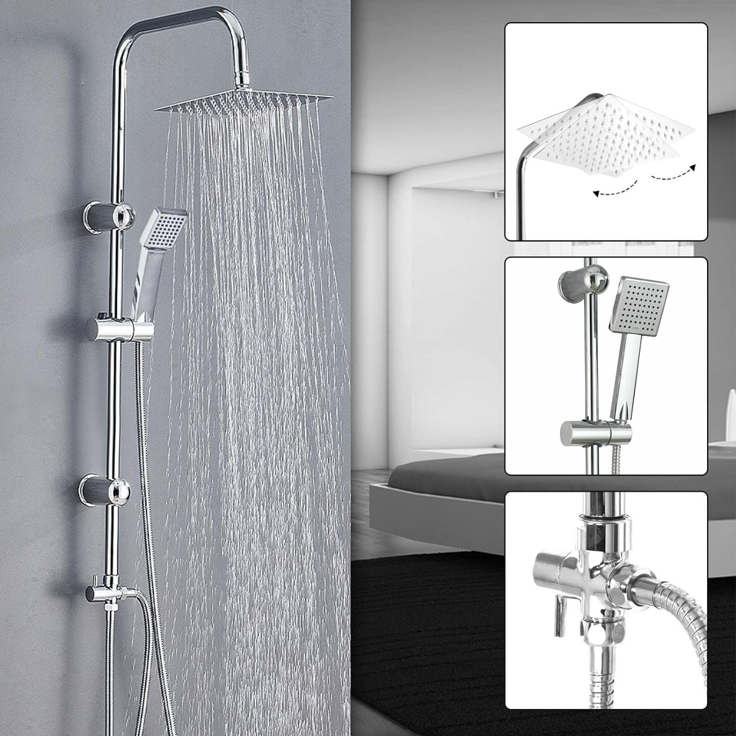 Trintion Shower Set Mixer Shower Set with 8 Inches Overhead Rain Shower Mixer Wall Mounted Adjustable Temperature Twin Head Shower System   Import  Single ASIN  Import  Multiple ASIN ×Product customization General Description Gallery - Amazing Gadgets Outlet