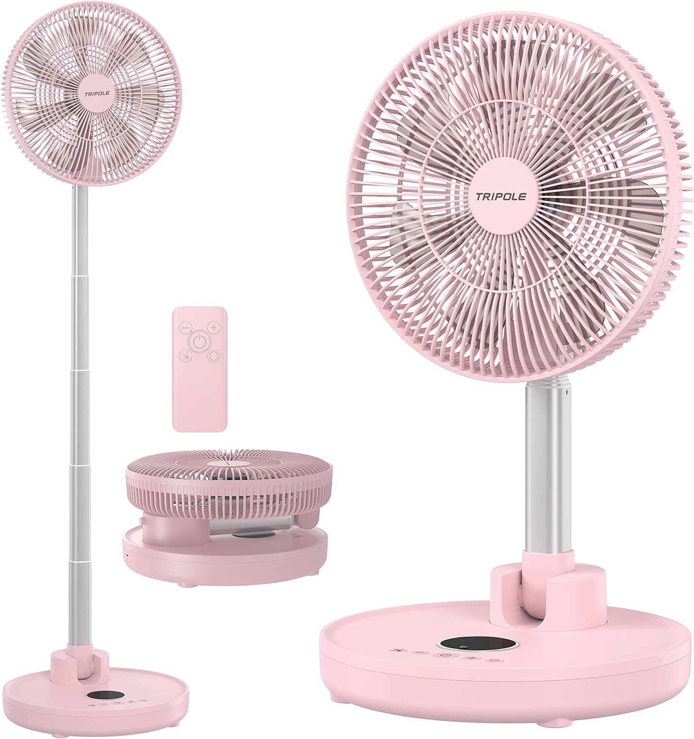 TriPole 12” Foldaway Standing Fan, 6 Speeds 70° Oscillating Pedestal Fan with Remote Control, 12000mAh Battery Operated Floor Fan, 6 Timer Settings Portable Desk Fan for Bedroom Home Office, White - Amazing Gadgets Outlet