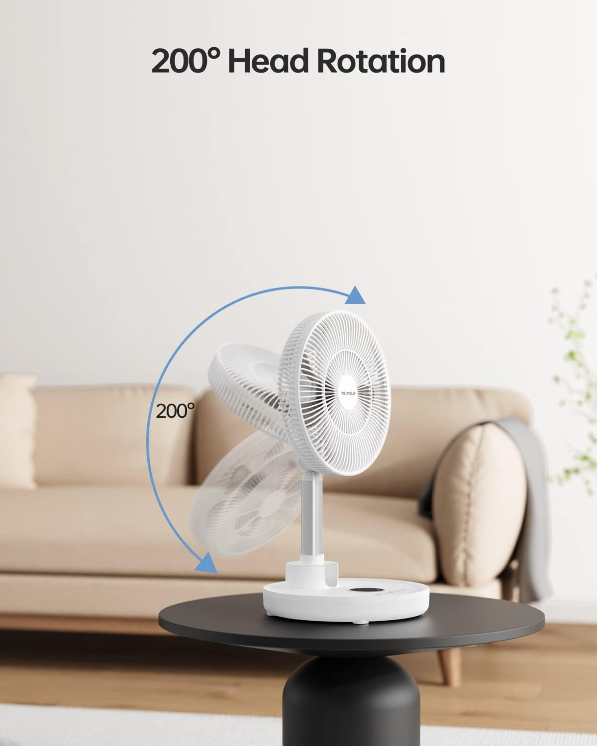 TriPole 12” Foldaway Standing Fan, 6 Speeds 70° Oscillating Pedestal Fan with Remote Control, 12000mAh Battery Operated Floor Fan, 6 Timer Settings Portable Desk Fan for Bedroom Home Office, White - Amazing Gadgets Outlet