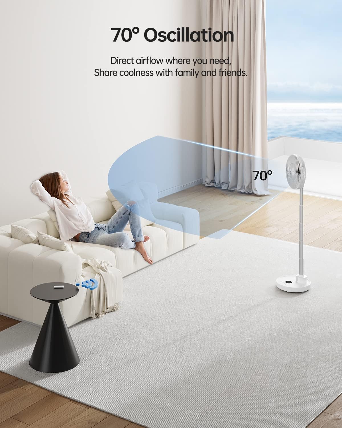 TriPole 12” Foldaway Standing Fan, 6 Speeds 70° Oscillating Pedestal Fan with Remote Control, 12000mAh Battery Operated Floor Fan, 6 Timer Settings Portable Desk Fan for Bedroom Home Office, White - Amazing Gadgets Outlet